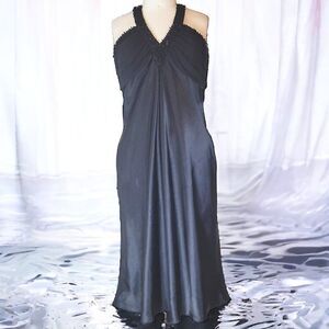 Nightway Black halter beaded satiny dress